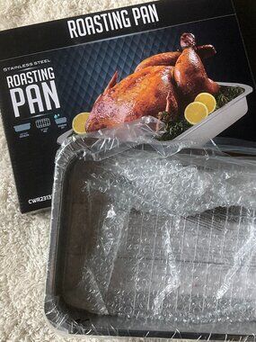 OVENTE 13x9.4 Inch Nonstick Stainless Steel Roasting Pan & Flat Rack - CWR23131S